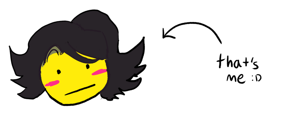 A drawing of theohnoes' persona and a caption pointing to the drawing on the right that reads "that's me :D"